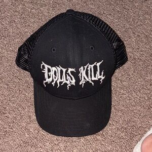 Dolls Kill Black and White Logo Trucker Hat